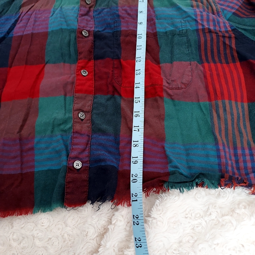 Perry Ellis plaid Cotton Rayon cutoff button-down shirt Beachy Grunge Western - Picture 6 of 6